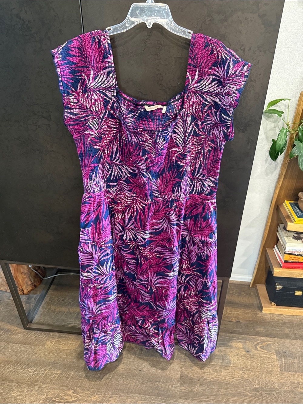 Soft Surroundings Hot Pink and Purple Leaf Print Maxi Dress